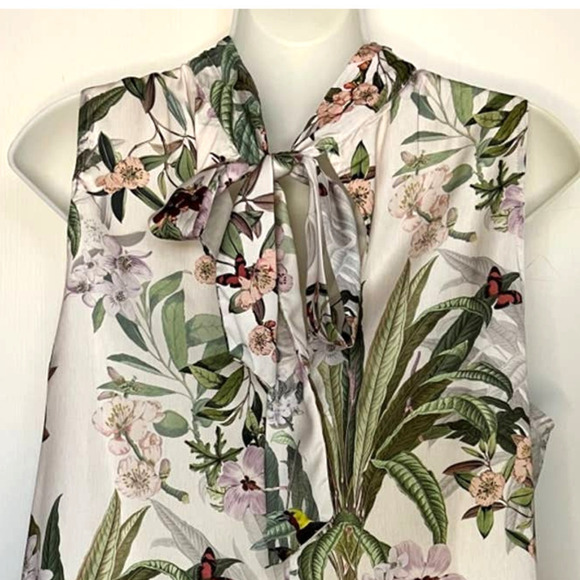 H & M BEAUTIFUL FLORAL & BIRD PRINT TIE BACK SHEATH DRESS SIZE MEDIUM - Picture 6 of 11
